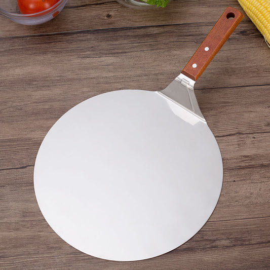 Stainless steel pizza shovel 10 inch wooden handle large round cake shovel mobile blade baking tool small 8 inch by PDG ibma