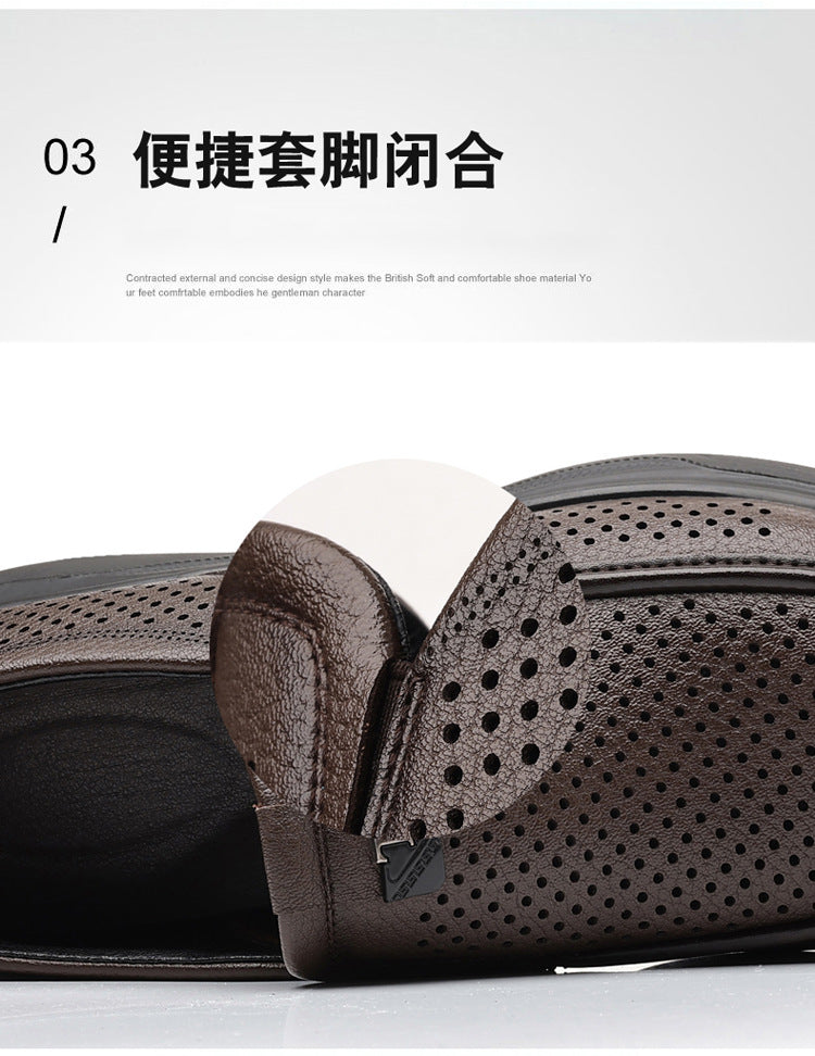 Summer Men's Shoes for Middle-Aged and Elderly People, Genuine Leather Breathable Men's Sandals, Leather Shoes, Soft Soles, Hollow Casual Shoes, Clogs