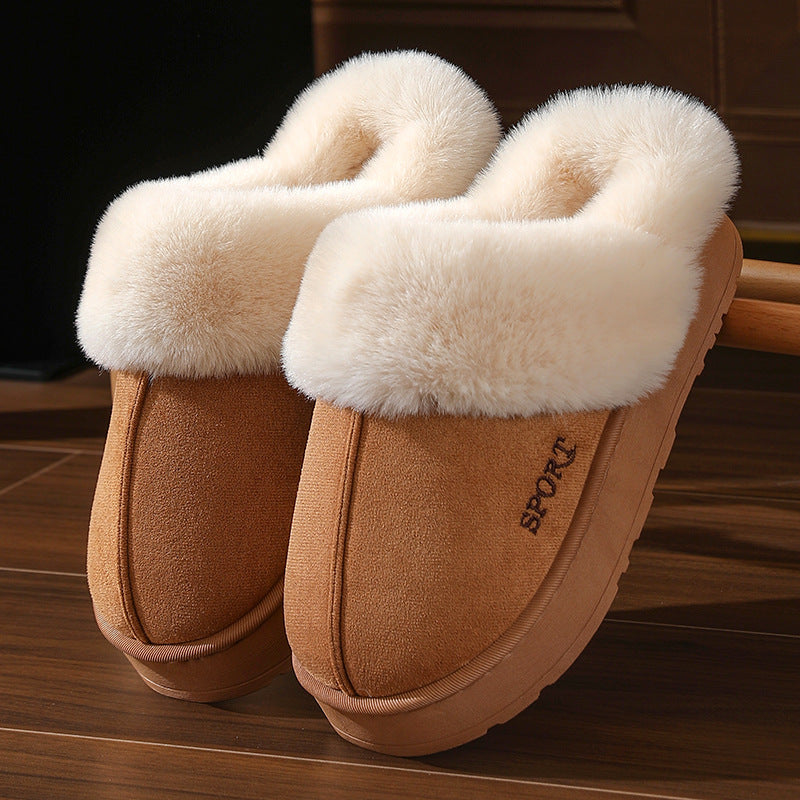 Couple's Cotton Slippers for Women, Thick-Soled, Warm, Non-Slip Home Slippers for Men, Autumn and Winter Indoor Non-Slip Soft-Soled Maternity Shoes