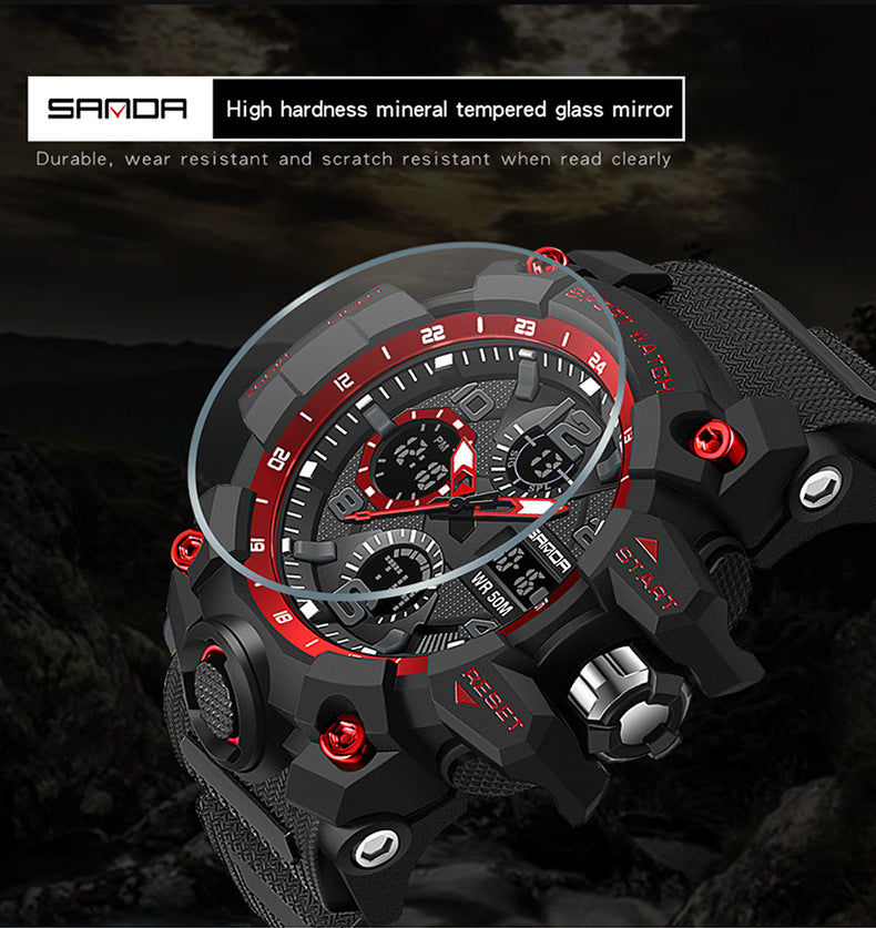 Sanda Hot-Selling Watch Korean Version Student Party Multi-Functional Waterproof Alarm Clock Electronic Watch Cool Dual Display Luminous Sports Watch by PDG ibma