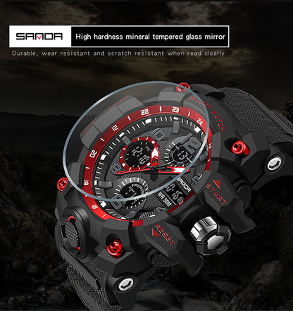 Sanda Hot-Selling Watch Korean Version Student Party Multi-Functional Waterproof Alarm Clock Electronic Watch Cool Dual Display Luminous Sports Watch by PDG ibma