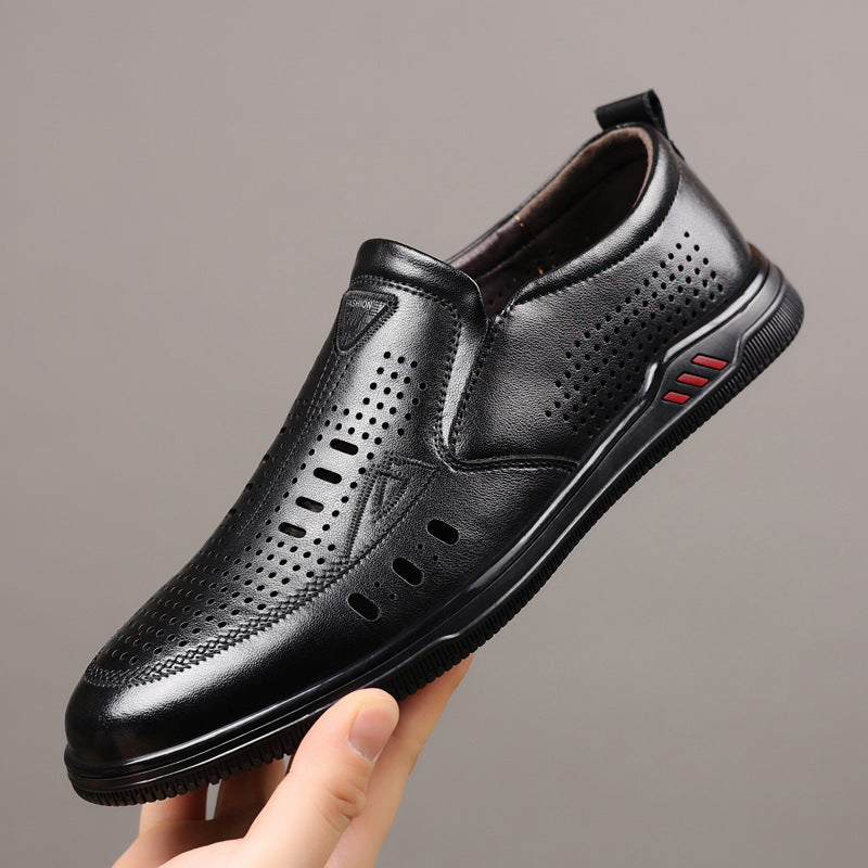 Summer Leather Shoes for Men, Casual Hollow Breathable Clogs, Soft Sole, Soft Mesh Shoes, Foreign Style Men's Shoes, Drop Shipping