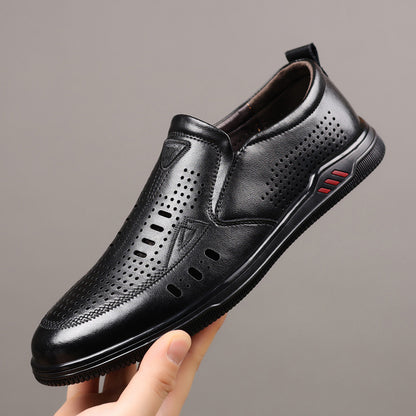Summer Leather Shoes for Men, Casual Hollow Breathable Clogs, Soft Sole, Soft Mesh Shoes, Foreign Style Men's Shoes, Drop Shipping