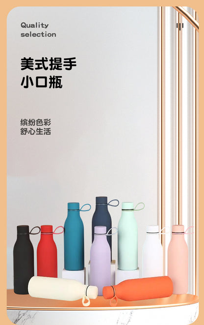 Cross-border American Style Sports Water Cup with Handle Outdoor Thermos 304 Stainless Steel Small Mouth Bottle Sports Frosted Water Bottle