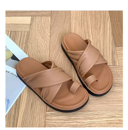 Thick-bottom Slippers Women's 2025 Summer New Beach Outer Wear Cross-belt Cross-border Foreign Trade Flat Beach Sandals