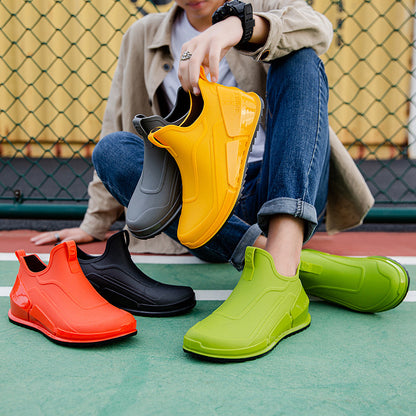 Cross-border Explosions Fashion Rain Boots Men's Non-slip Rubber Shoes Thick Sole Wear-resistant Outer Wear Rain Boots Non-slip Kitchen Water Shoes Men