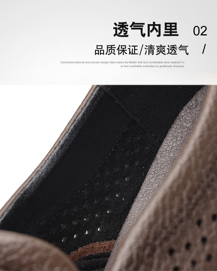 Summer Men's Shoes for Middle-Aged and Elderly People, Genuine Leather Breathable Men's Sandals, Leather Shoes, Soft Soles, Hollow Casual Shoes, Clogs