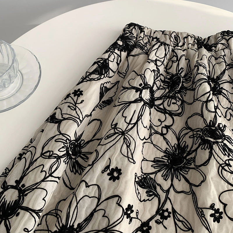 Ju Zhi 2026 Early Spring Velvet Skirt for Women, Heavy Craftsmanship, Niche Retro French High-Waisted Mid-Length A-Line Skirt 1572
