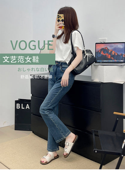 Cross-Border Slippers for Women Summer Flat-Soled Double-Strap Double-Buckle Slippers Southeast Asia New Foreign Trade Fashion Outer Wear Beach Sandals