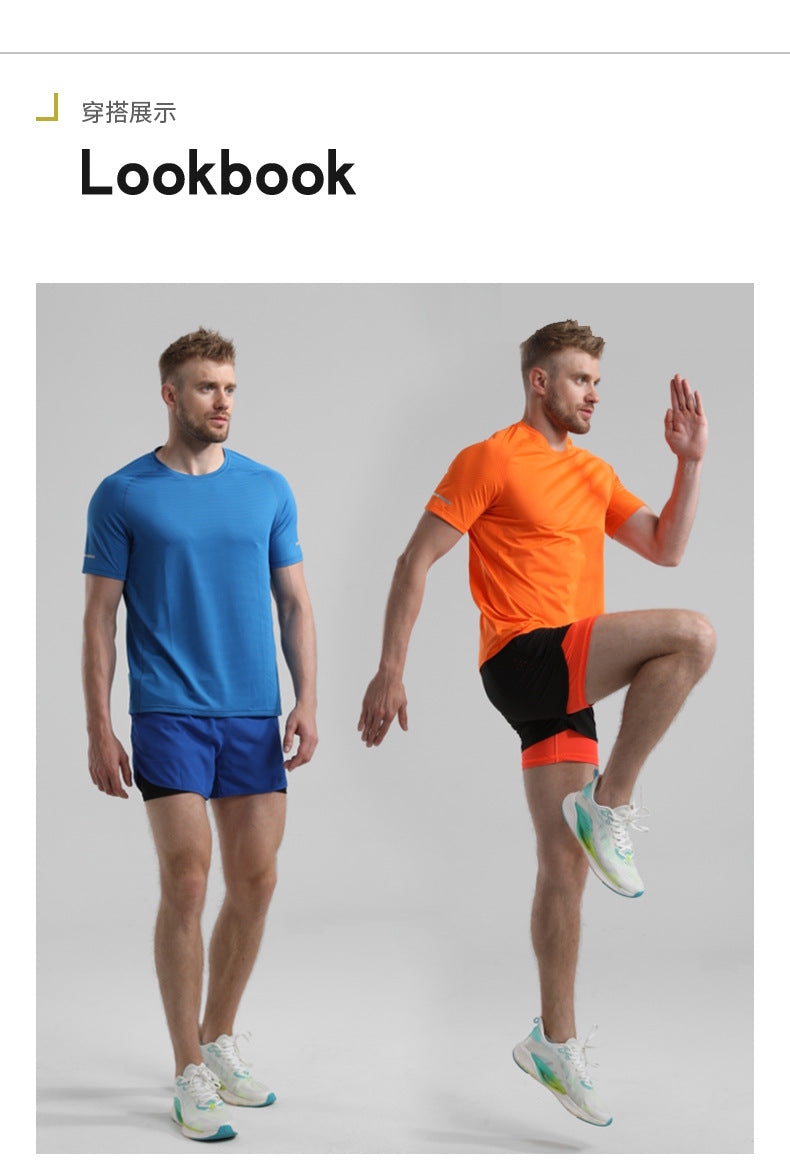 Men's Quick-drying Sports Shorts Fake Two-piece Fitness Triple Pants Marathon Running Pants Invisible Pocket for Mobile Phone