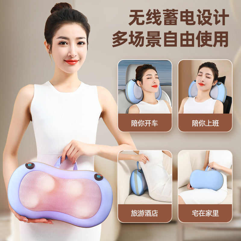 Multifunctional cervical massager neck and shoulder massage pillow home wireless portable kneading hot compress massager