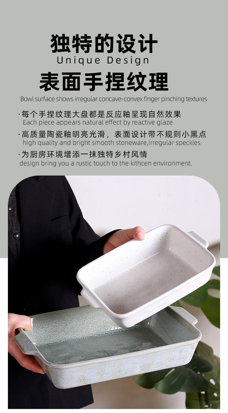 Cross-Border Scandinavian Style Kiln-Turned Baking Pan Amazon Square Steak Plate High-Value Tableware Available for Restaurants and Restaurants