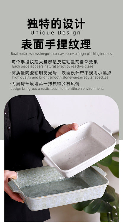 Cross-Border Scandinavian Style Kiln-Turned Baking Pan Amazon Square Steak Plate High-Value Tableware Available for Restaurants and Restaurants
