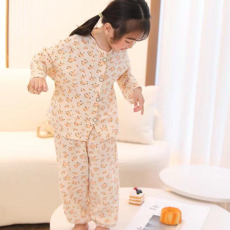 New Class A Children's Cotton Yarn Pajamas suit Boys and Girls Home Clothes Two-piece Cotton Baby's Spring and Autumn and Summer Children's Clothing
