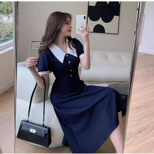 2026 Summer New Style French Color-Blocking Elegant Slim-Fit Dress with a Vintage Hepburn Style by PDG ibma