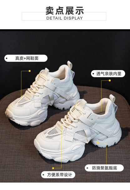 Thick-Soled Dad Shoes for Women 2025 Summer New Versatile Height-Increasing Breathable Mesh Sports Casual Shoes Platform Heel