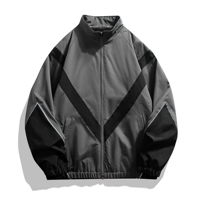 Russian Foreign Trade Trendy Brand Reflective Patchwork Stand-Up Collar Jacket Spring and Autumn Loose Sports Casual Jacket for Men