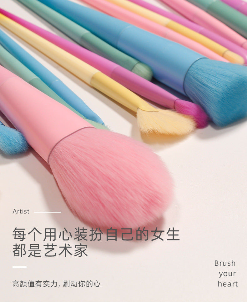 New Cross-Border Makeup Brush Set 17 Candy-Colorfuled Macaron Colorful Brush Loose Powder Brush Eyebrow Brush Factory Direct Sale