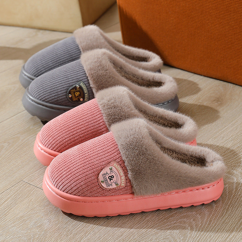Autumn and Winter Cotton Slippers for Women 2025 New Home Indoor Couple Warm Plush Thickeneded Bottom Men's Cotton Slippers