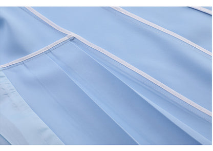 Spring and summer blue short-sleeved dress women's 2025 high-grade double-breasted professional suit collar mid-length skirt