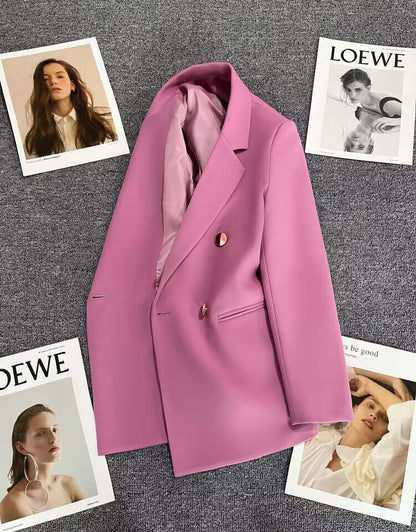 Green Metal Buckle Korean Style 2024 Spring and Autumn New Milk White Suit Jacket Women's Casual All-match High-end Suit