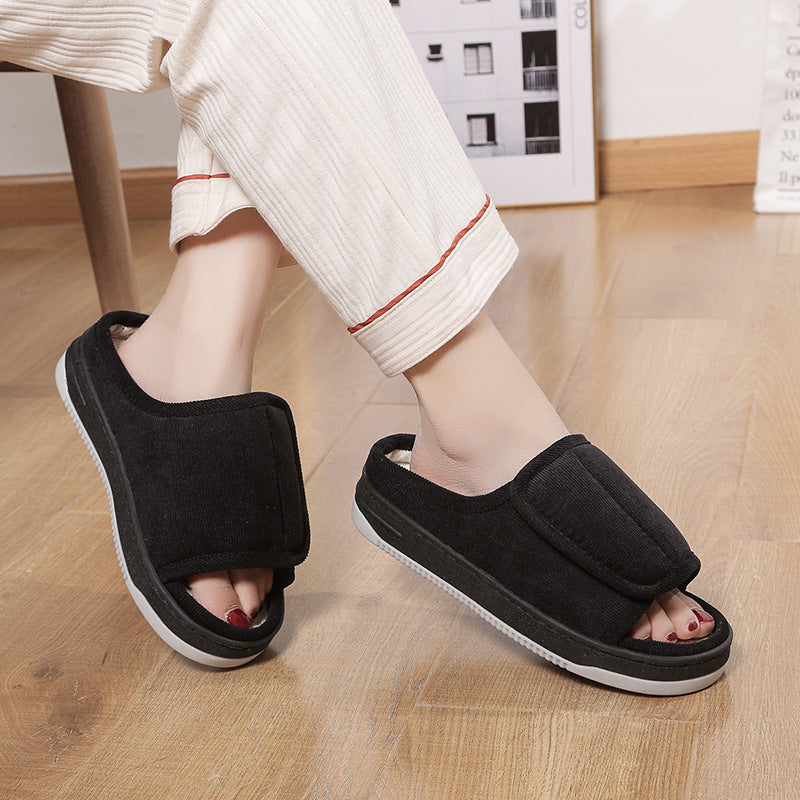 Factory direct wholesale Velcro loose feet wide fat swollen adjust middle-aged men's and women's cloth shoes linen slippers foreign trade