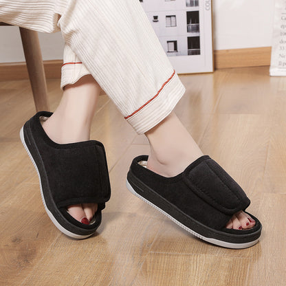 Factory direct wholesale Velcro loose feet wide fat swollen adjust middle-aged men's and women's cloth shoes linen slippers foreign trade