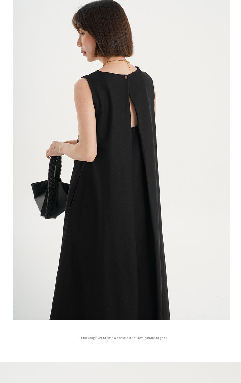 Korean Chic2026 Summer French Design Loose Backless Sleeveless Vest Dress Casual Age-Reducing Long Dress