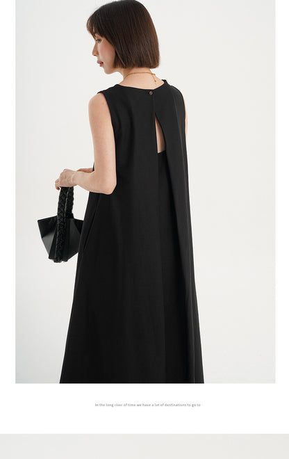 Korean Chic2026 Summer French Design Loose Backless Sleeveless Vest Dress Casual Age-Reducing Long Dress