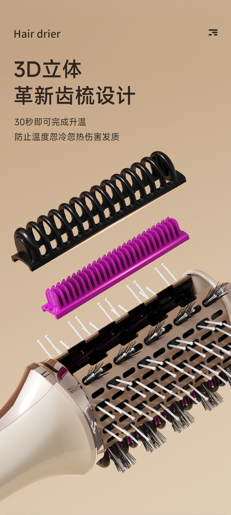 Cross-Border 110V Three-In-One Multifunctional Hot Air Comb, Fully Automatic Curling, Straightening, and Drying All-In-One Hair Dryer for Both Wet and Dry Use