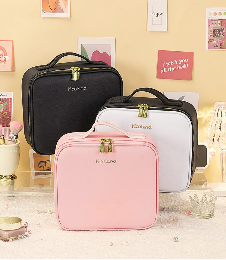 New Style Cosmetic Bag with Light and Mirror Led Light Rechargeable Portable Travel Makeup Cosmetics Cosmetics Bag Ins Style