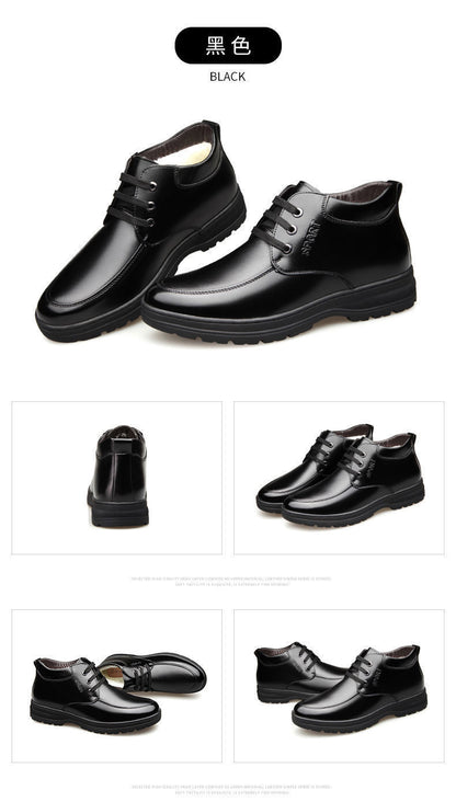 [Genuine leather cowhide] men's cotton shoes winter fleece-lined casual leather shoes non-slip waterproof middle-aged and elderly dad shoes