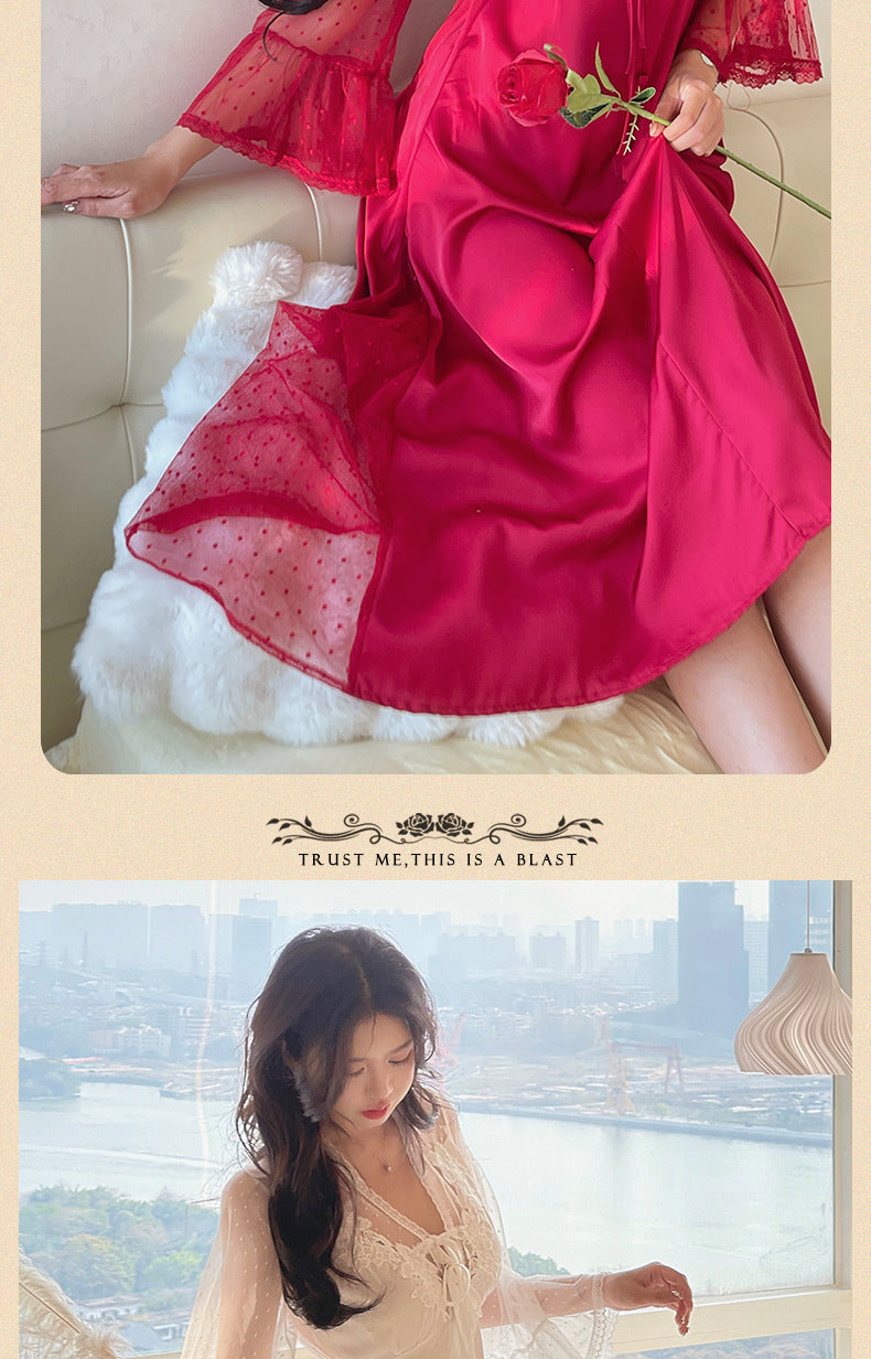 Sexy Pajamas Women's dress Ice Silk French Court with Chest Pad Pure Desire Fairy Nightdress 2025 New Summer