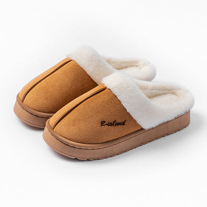 Cotton Slippers for Women, Autumn and Winter Home Use, Indoor Baotou Couple Style Plush Warm Anti-Slip Cotton Slippers for Men