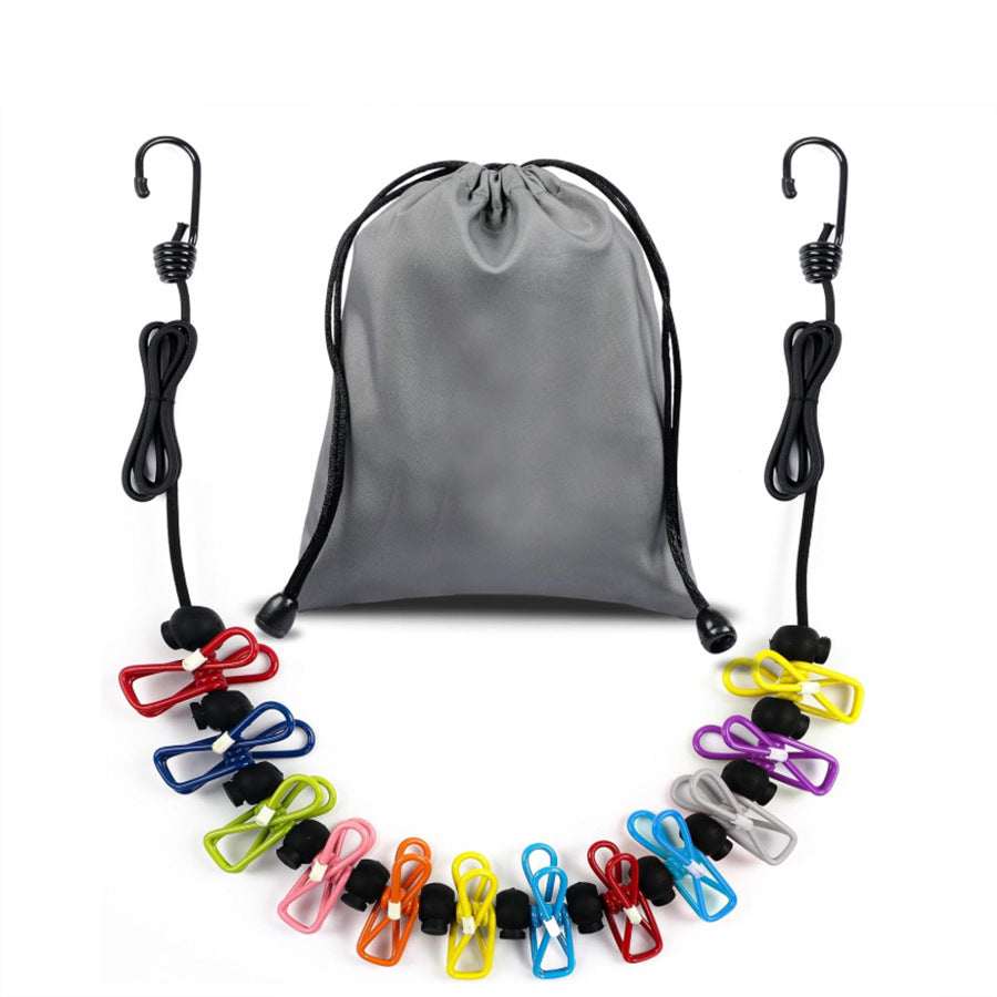 Creative Outdoor Elastic Windproof Clothesline with Positioning Buckle Korean Style Clothesline with Windproof Clip 12 Clips