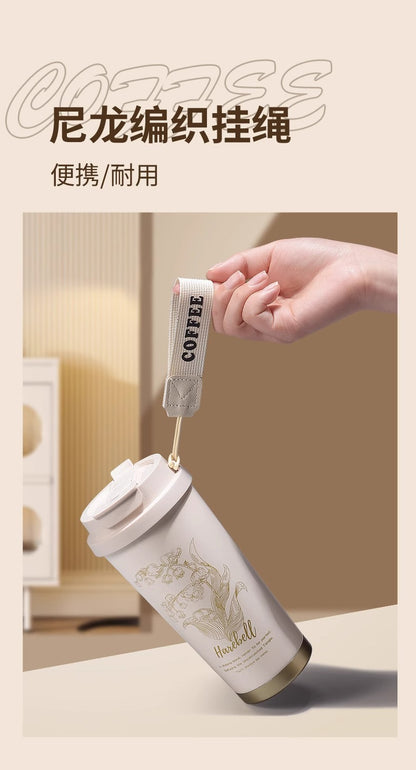 316 stainless steel Lily of the valley coffee cup double vacuum thermos cup high color value outdoor portable accompanying double drinking cup