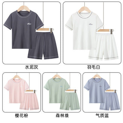 Summer Boys' Short-sleeved Shorts Modal Children's Pajamas Girls' Parent-child Home Clothes suit Children's Air-conditioning Clothes
