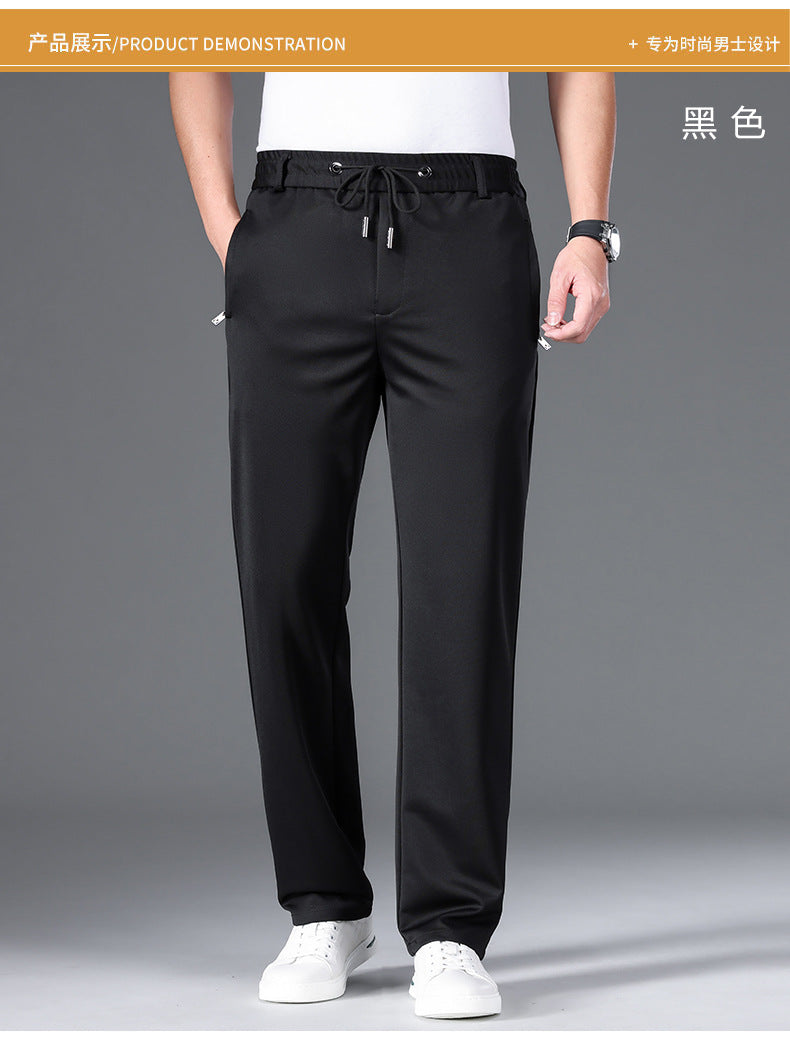 Autumn and Winter fleece-lined Casual Pants Straight Elastic Waist Stretch Pants Men's Thickened Business Men's Pants Elastic Waist Warm Pants