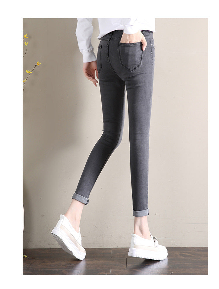 Dark Blue Jeans Women's 2023 New Summer High Waist Summer Thin Stretch Slim-Fit Small Feet Nine-point Tight