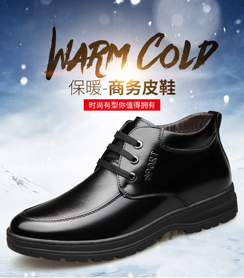 [Genuine leather cowhide] men's cotton shoes winter fleece-lined casual leather shoes non-slip waterproof middle-aged and elderly dad shoes