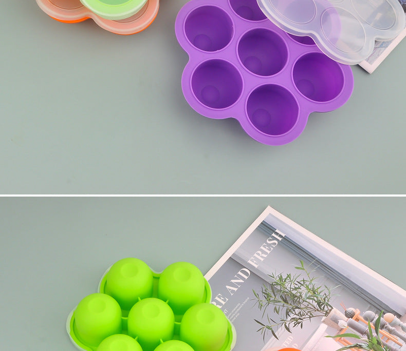 7-hole silicone food supplement box with lid ice cube children's fruit snack food supplement box sealed fresh-keeping box ice hockey mold