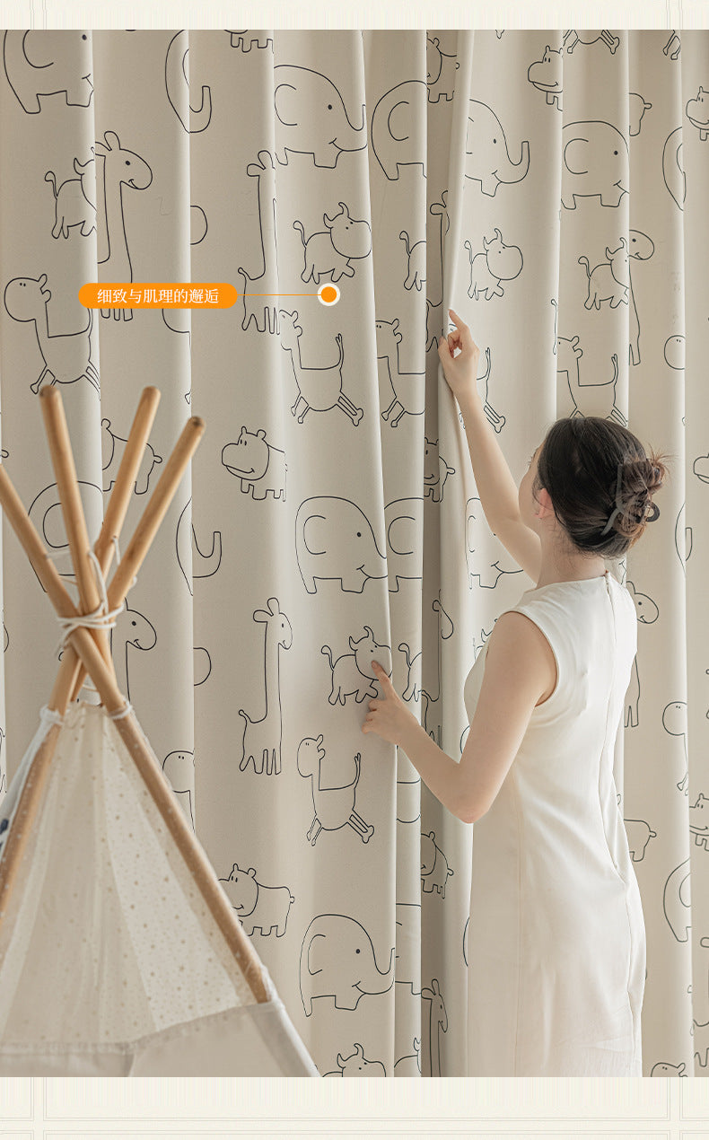 Children's Curtains with Digital Printing on Black Gold Base Fabric, Light Luxury Style for Bedroom and Living Room, Thickened New Model, Shaoxing Curtains, Blackout Wholesale