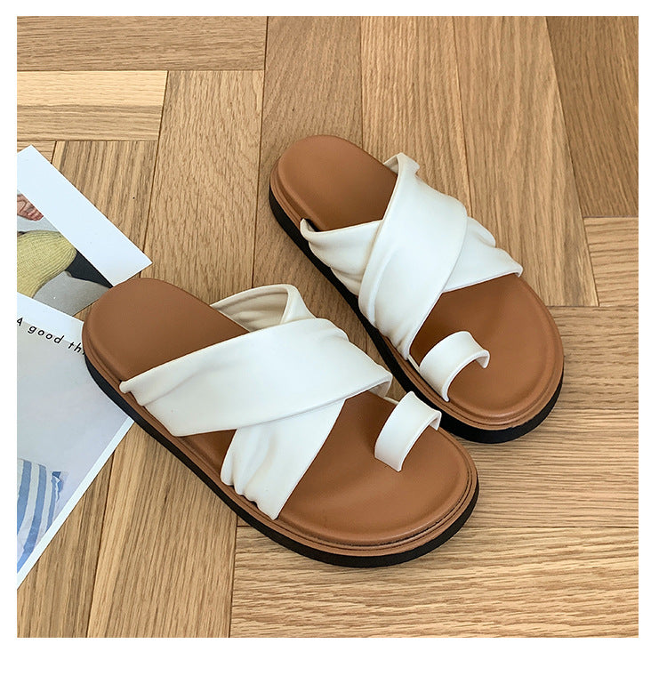Thick-bottom Slippers Women's 2025 Summer New Beach Outer Wear Cross-belt Cross-border Foreign Trade Flat Beach Sandals