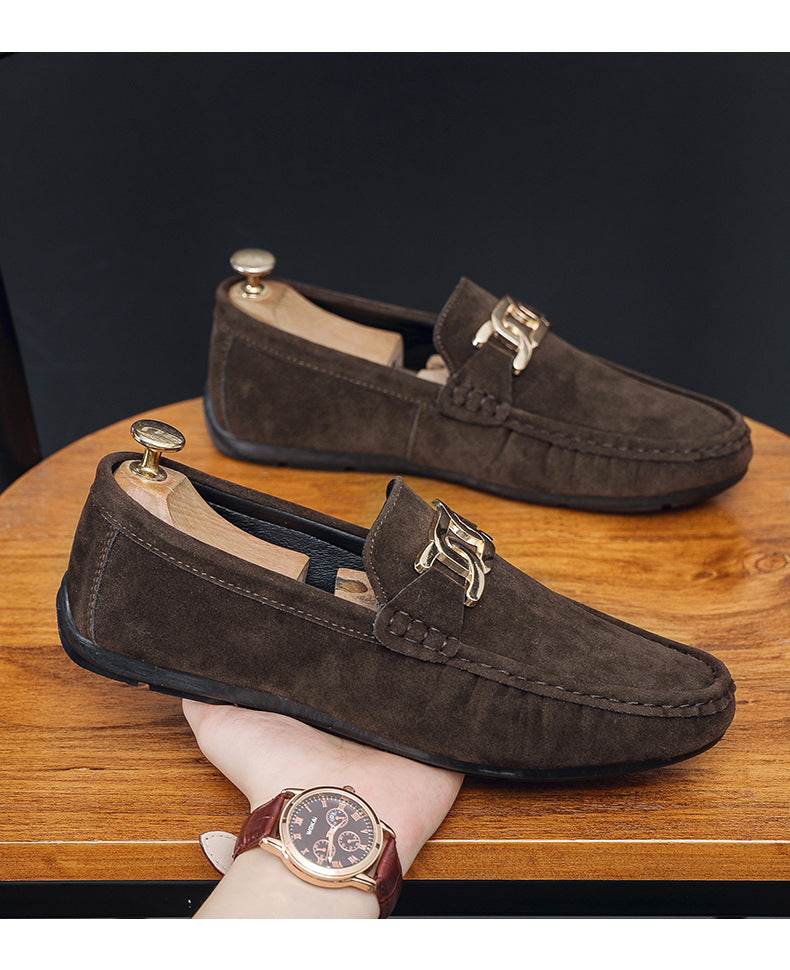 Doudou Shoes Men's Autum 2024 New Frosted Suede Lazy One-Leg Small Leather Shoes Loaf Driving Shoes for Men