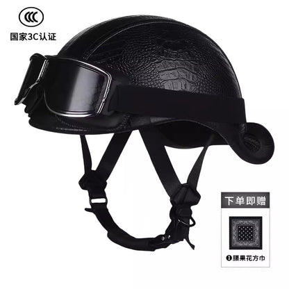 New National Standard 3C Retro Flip-Up Helmet for Women, Motorcycle Half-Helmet for Men, Electric Scooter Helmet, Cruiser Helmet for Riding