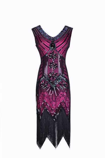 S-4Xl Amazon Wish Real Shot 1920S Retro Sequin Dress Handmade Beaded Tassel Plus Size Evening Dress
