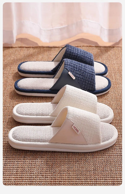 Linen Slippers for Men 2025 New Summer Indoor Home Soft-Soled Non-Slip Breathable Deodorant Cotton and Linen Slippers for Men