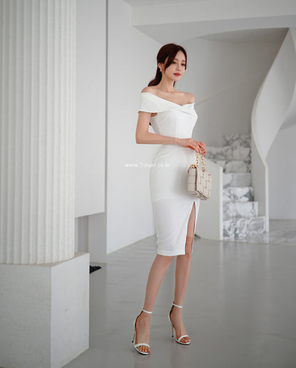 Foreign Trade Women's 2023 Korean Style Summer Dress New Style Private Dress Socialite Sexy One-Shoulder Collar Slim-Fit Hip Dress