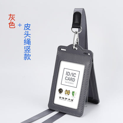 Real work permit leather case unit work permit with lanyard four-card work card badge hanging neck staff card bus access control