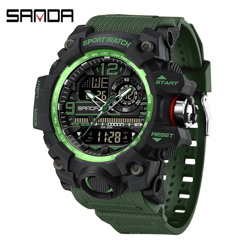Sanda Hot-Selling Watch Korean Version Student Party Multi-Functional Waterproof Alarm Clock Electronic Watch Cool Dual Display Luminous Sports Watch by PDG ibma